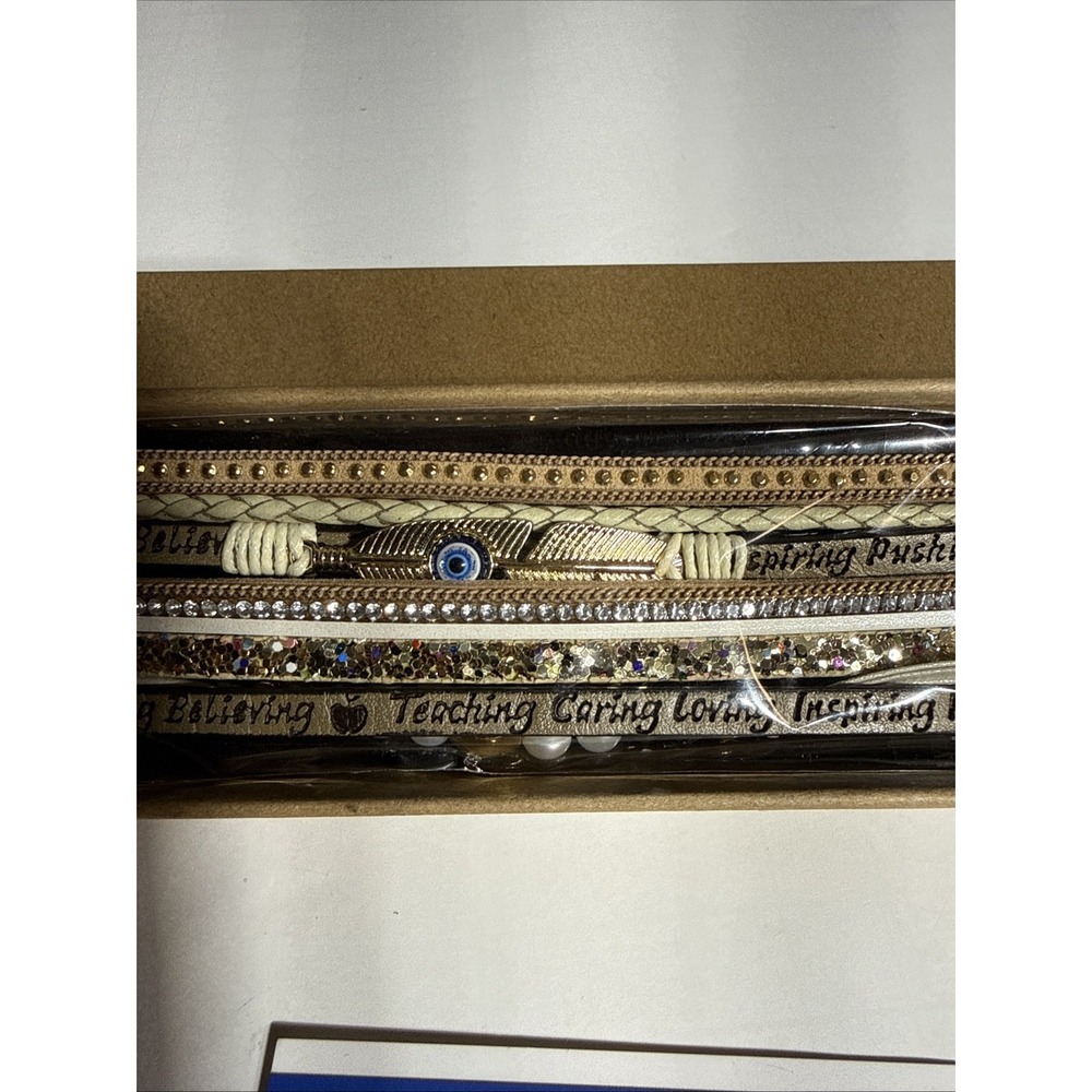 Multi strand Evil Eye Bracelet Magnetic Closure Affirmations New In Box COSTUME